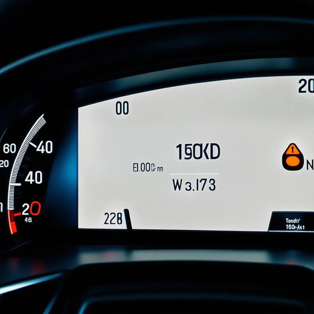 Car dashboard with a warning light on