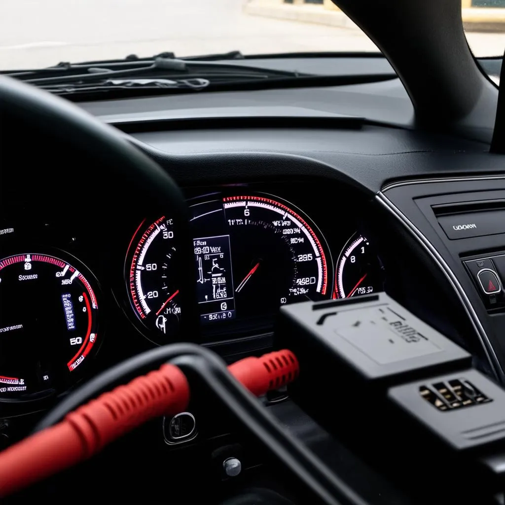 Audi A6 C6 dashboard with a diagnostic tool connected