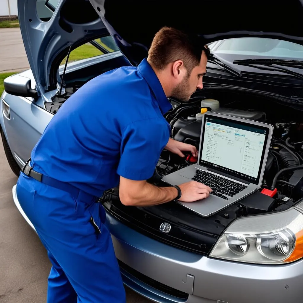 Car Mechanic with Laptop