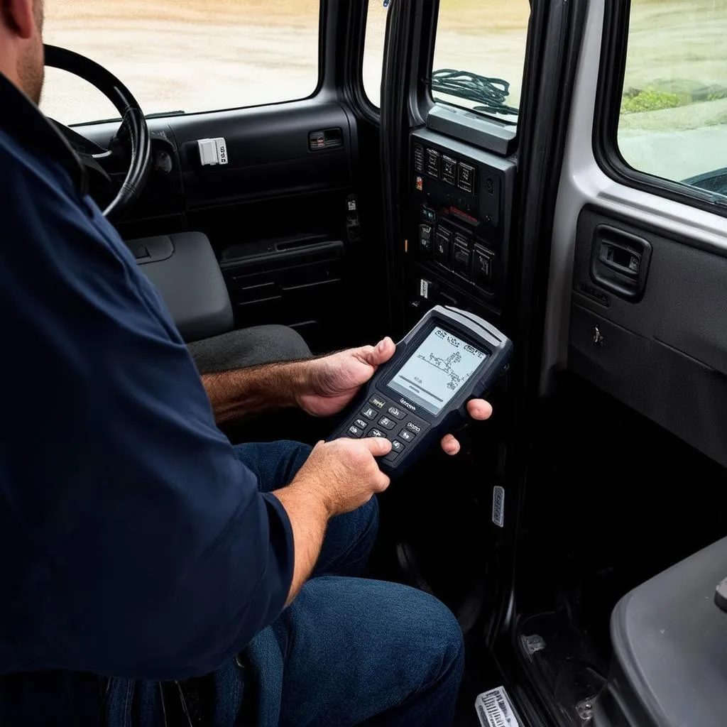 Mercedes Sprinter Van getting diagnosed at a repair shop