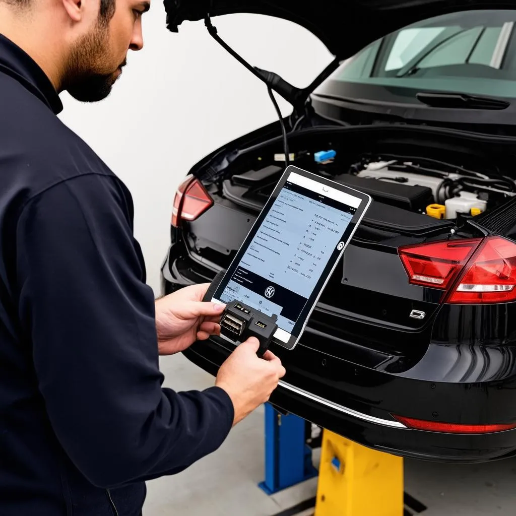 Mechanic Using Diagnostic Tool on MK5 Jetta