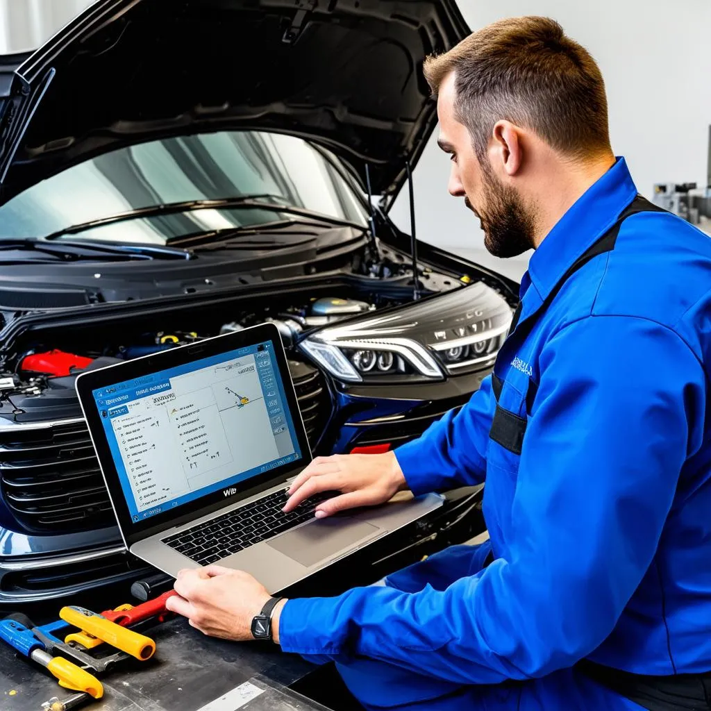 Mechanic Using Mercedes WIS