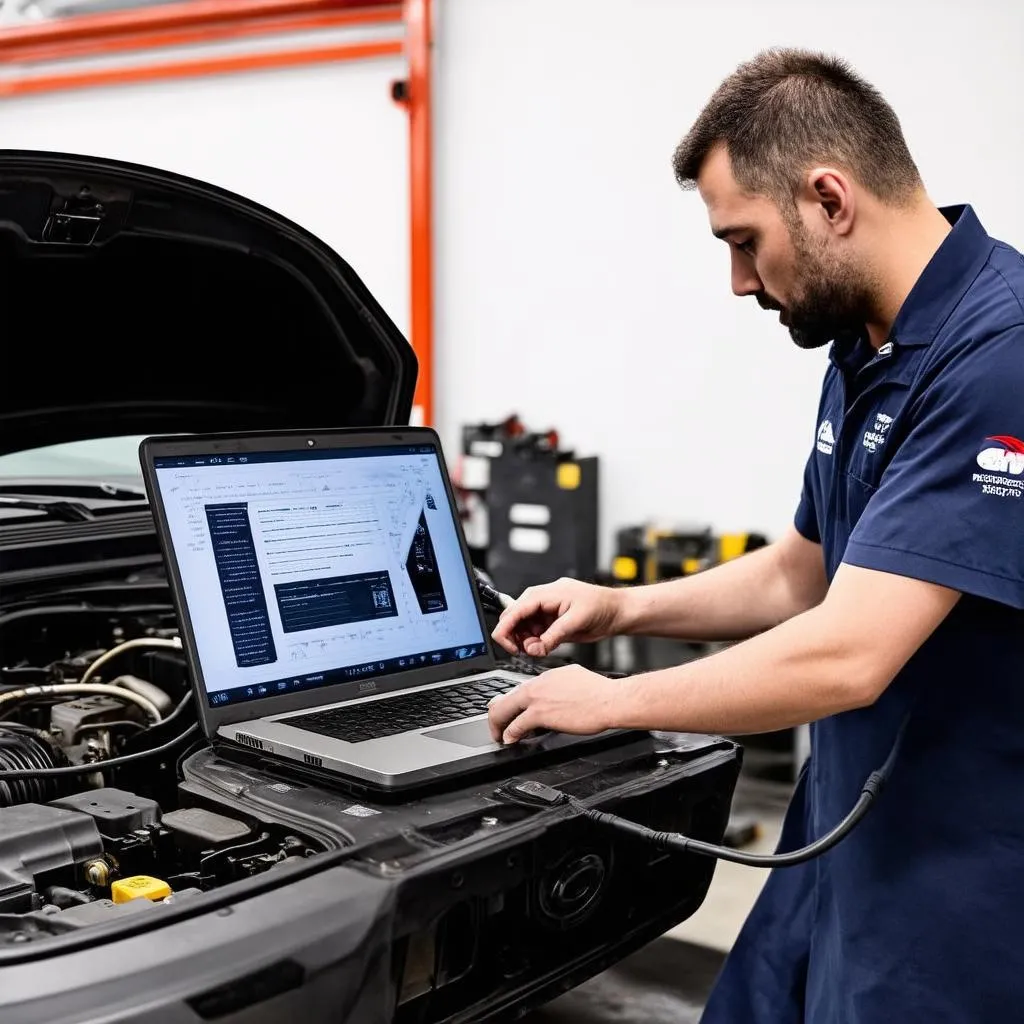 Mechanic using VCDS to diagnose car problems