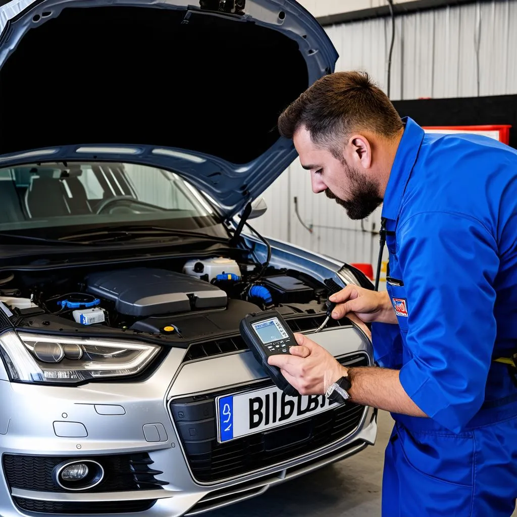 Mechanic using VCDS on Audi A4 B8