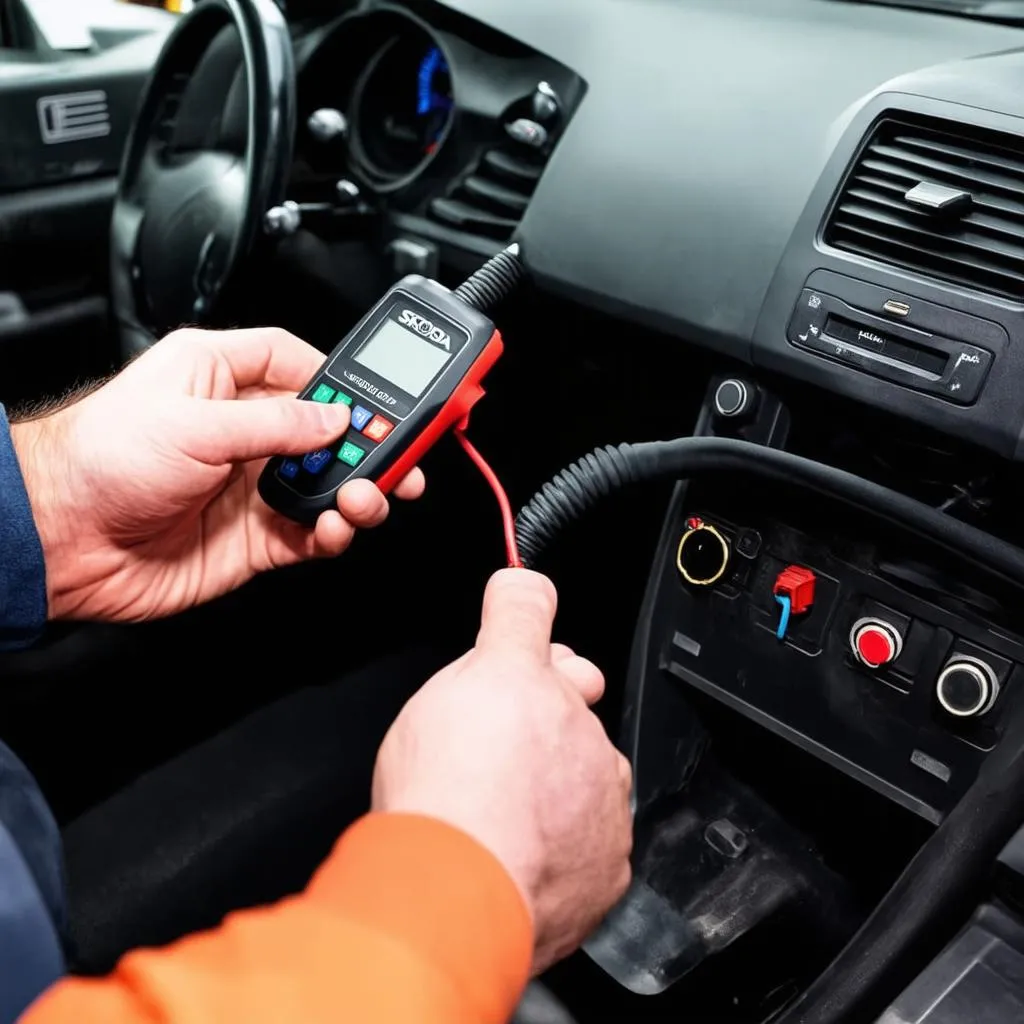 Mechanic Diagnosing Skoda