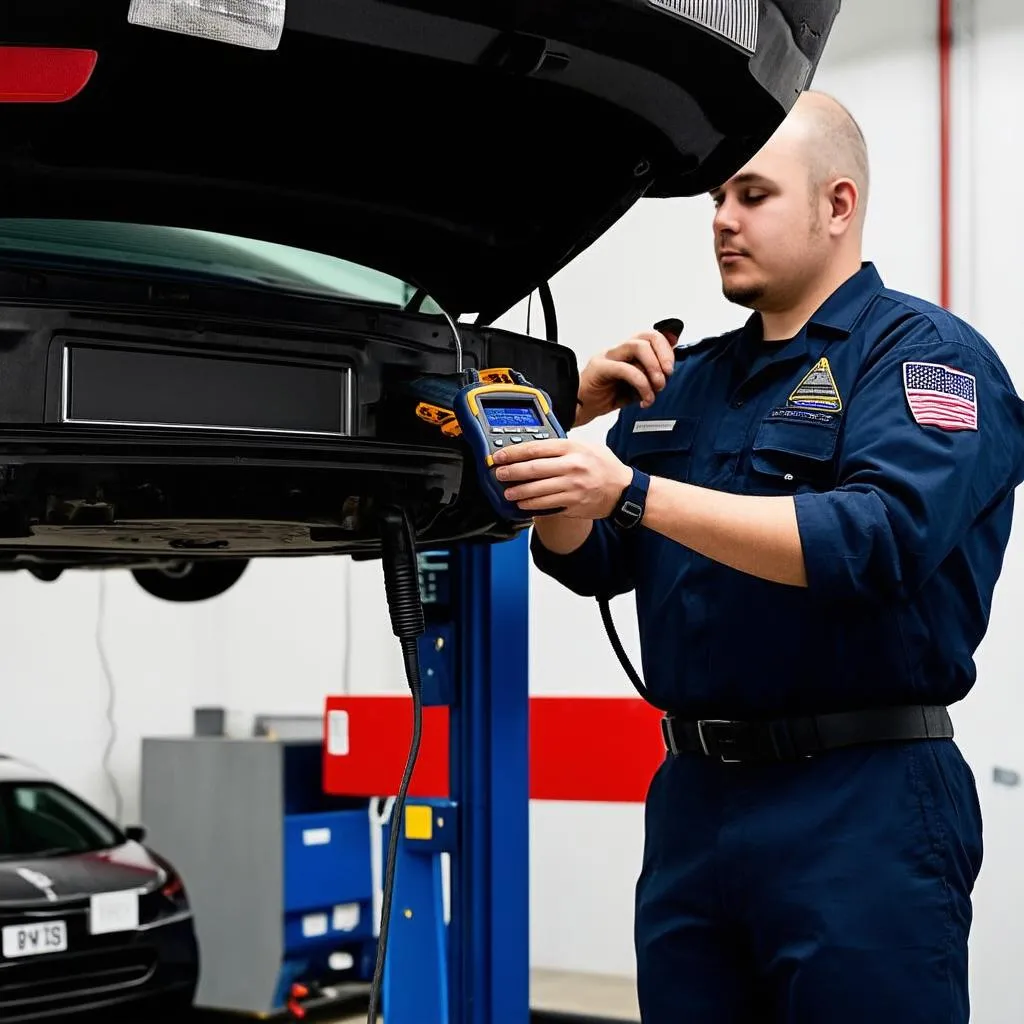 Car diagnostics in a professional garage