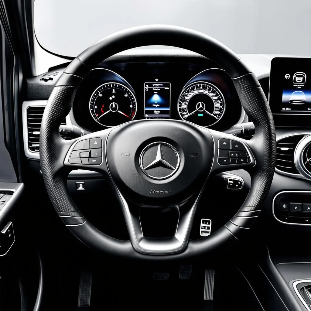 Close-up of the dashboard of a Mercedes-Benz Sprinter van