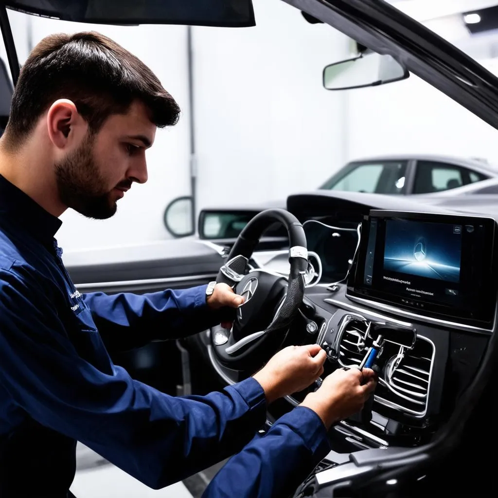 Mechanic working on a Mercedes-Benz W212