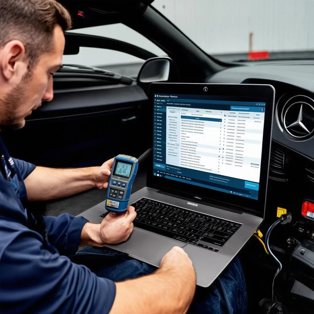 Mechanic using Mercedes WIS Software