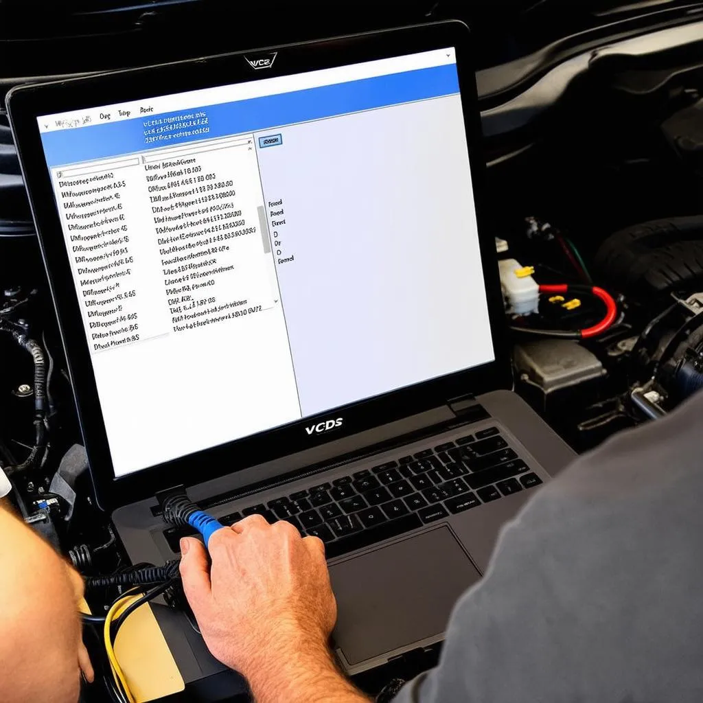 ABS Long Coding VCDS: A user performing a long coding adjustment with VCDS software