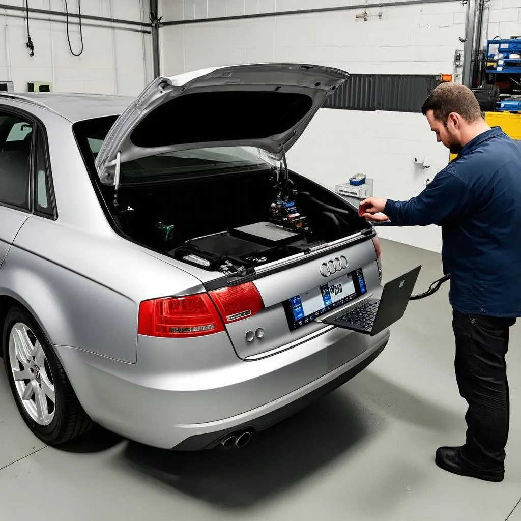 Audi A4 B7 car with a laptop connected