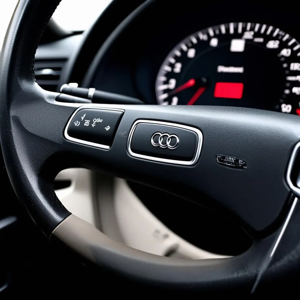 Close-up of Steering Wheel with Cruise Control Buttons