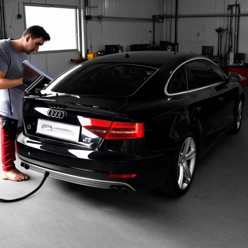 Audi A5 with a laptop connected for diagnostics