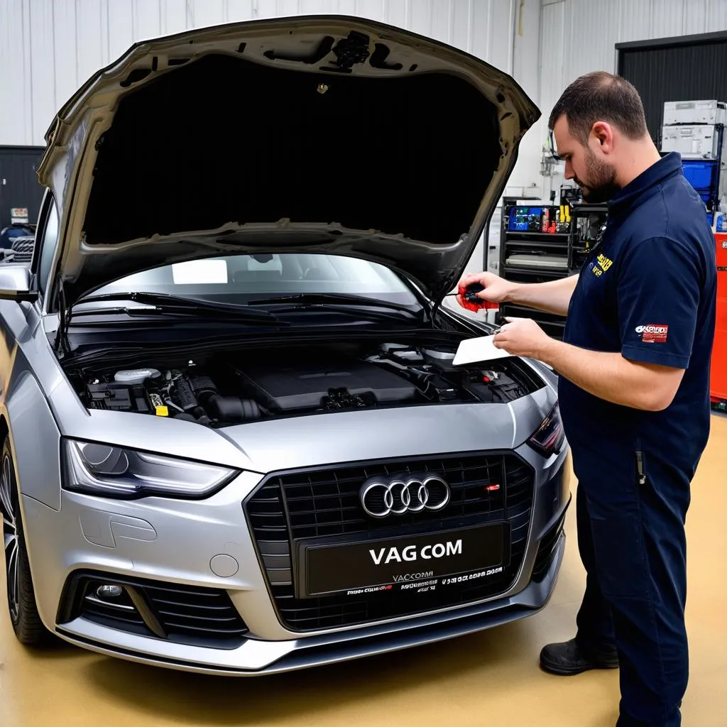 Audi A5 with laptop connected for diagnostics