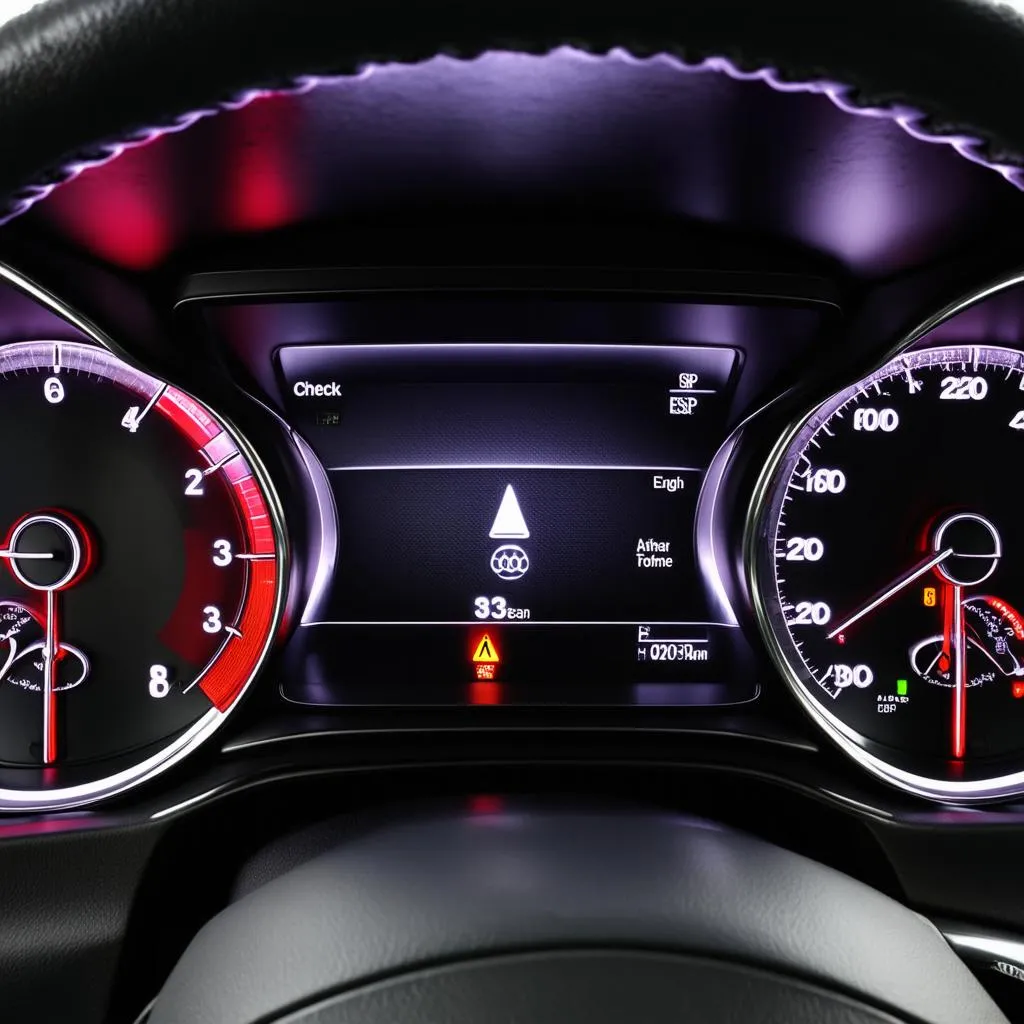 Car dashboard with warning lights