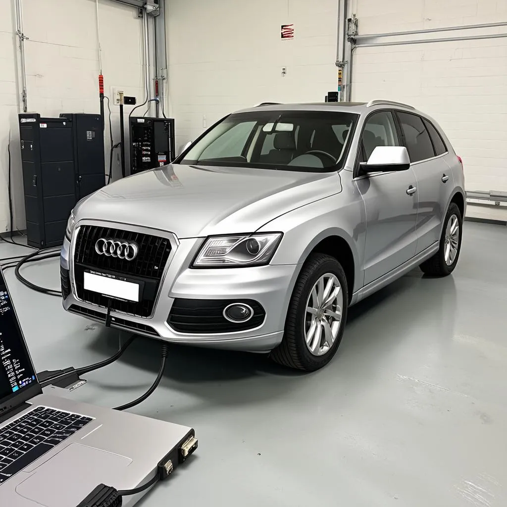 Audi Q5 connected to laptop for diagnostics