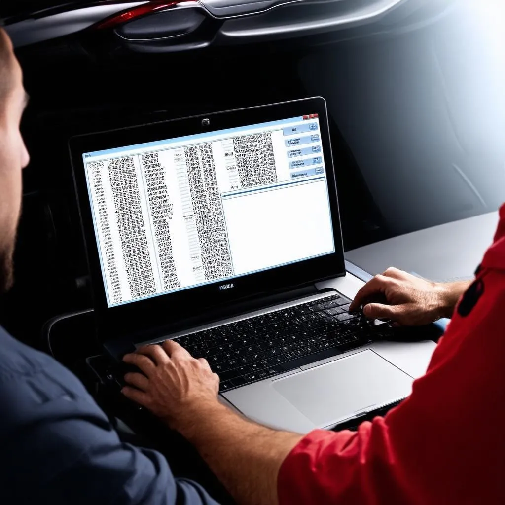 Car diagnostic software displayed on a laptop