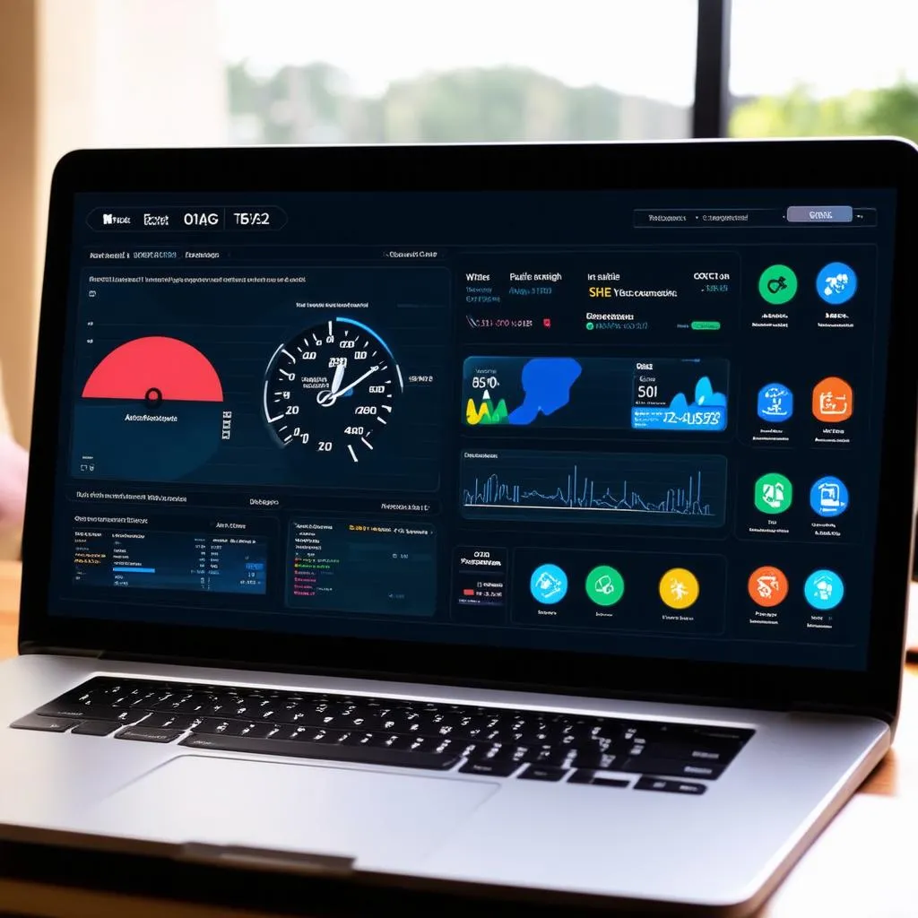 Car diagnostic software interface on laptop screen