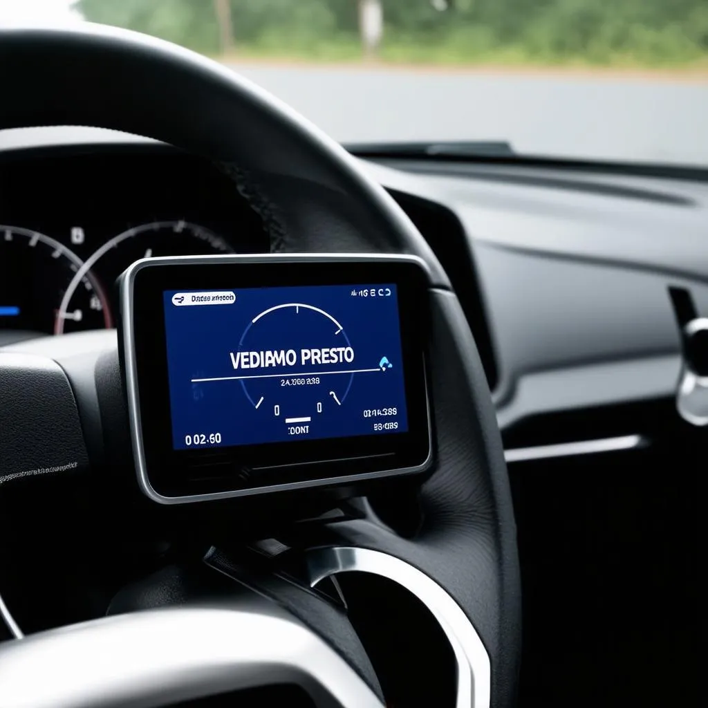 Car diagnostics tool displaying VEDIAMO PRESTO