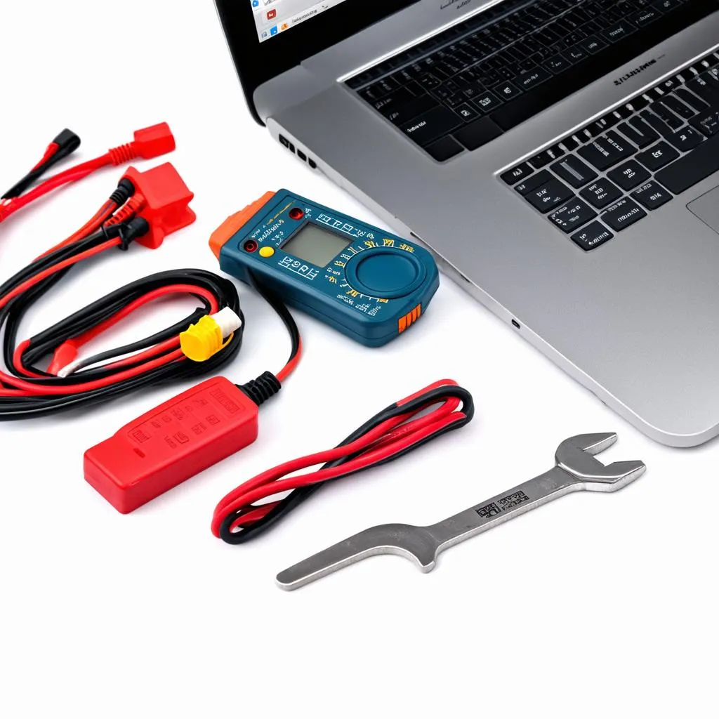 Car diagnostics tools and a laptop