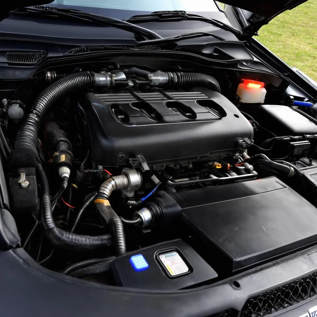 Car engine with glowing lights