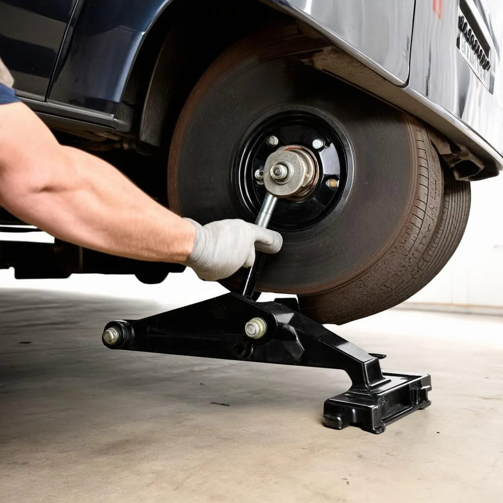 Car jack lifting a car