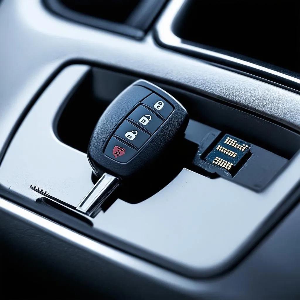 Modern car key with immobilizer chip