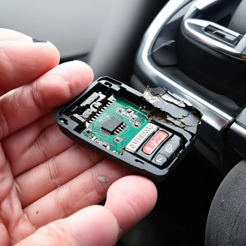 Broken Car Key with Exposed Circuit Board