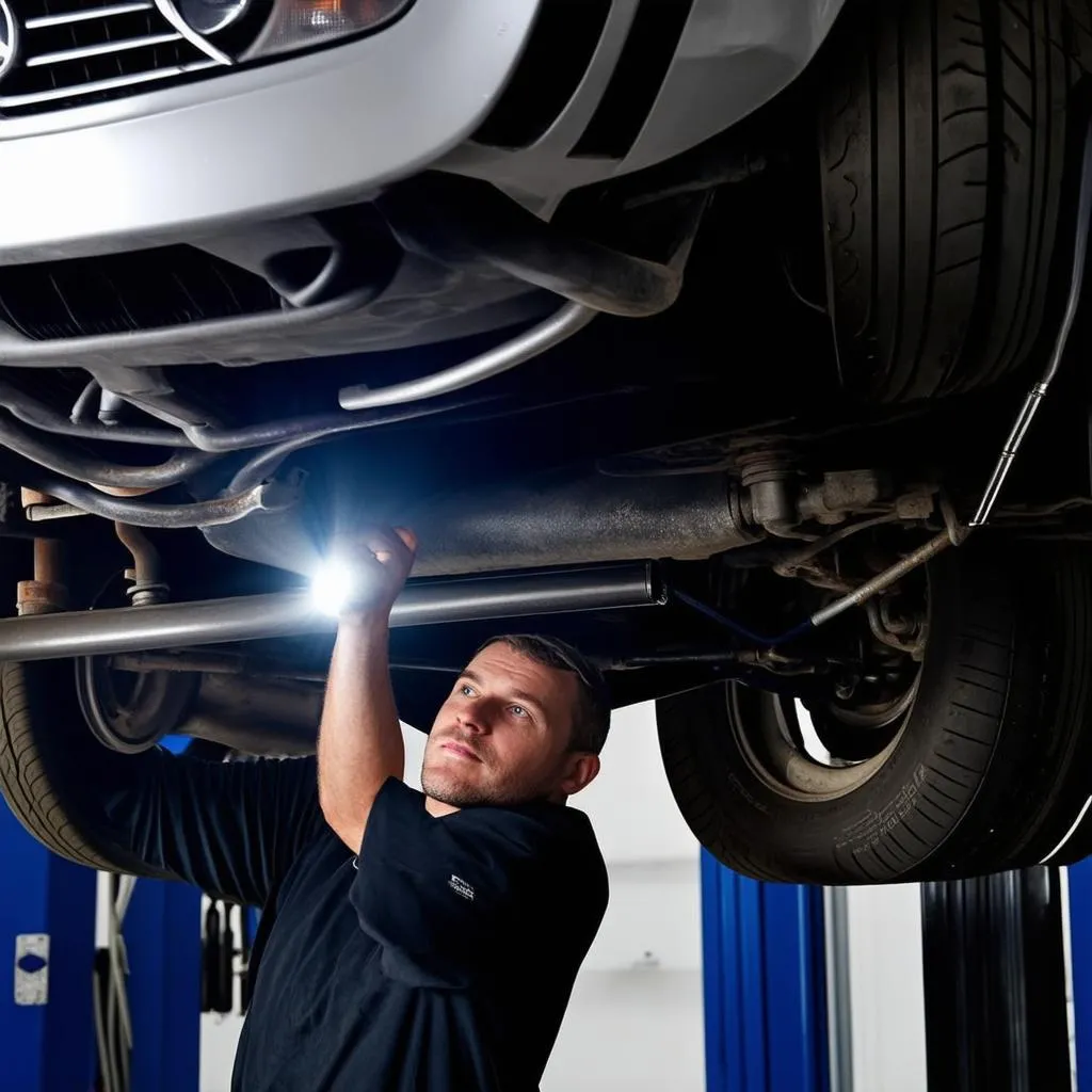 Mechanic Inspecting Car Suspension