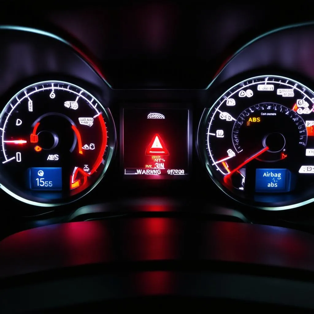 Car Dashboard Displaying Multiple Warning Lights