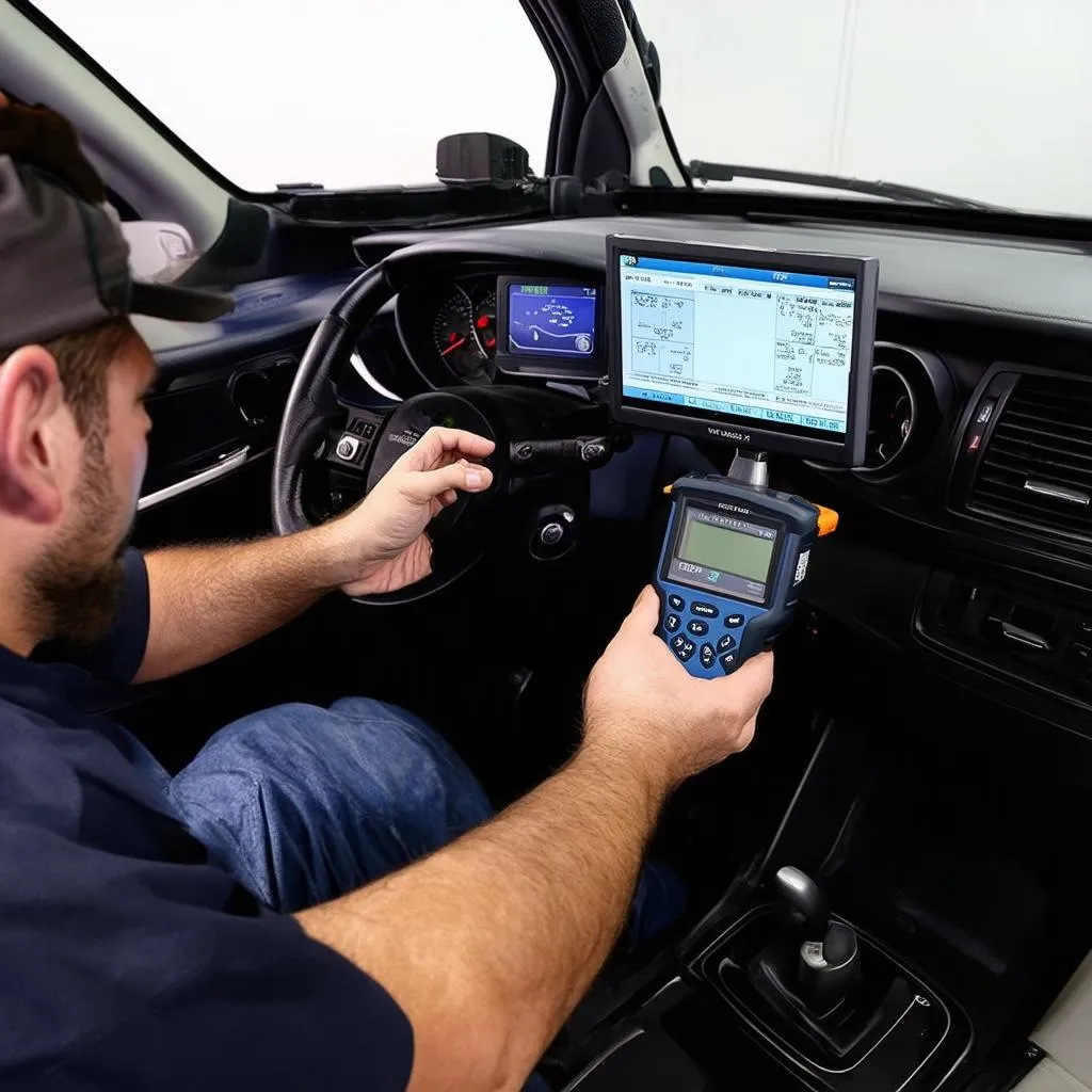 A mechanic using VCDS Loader 9.2 to diagnose a European car