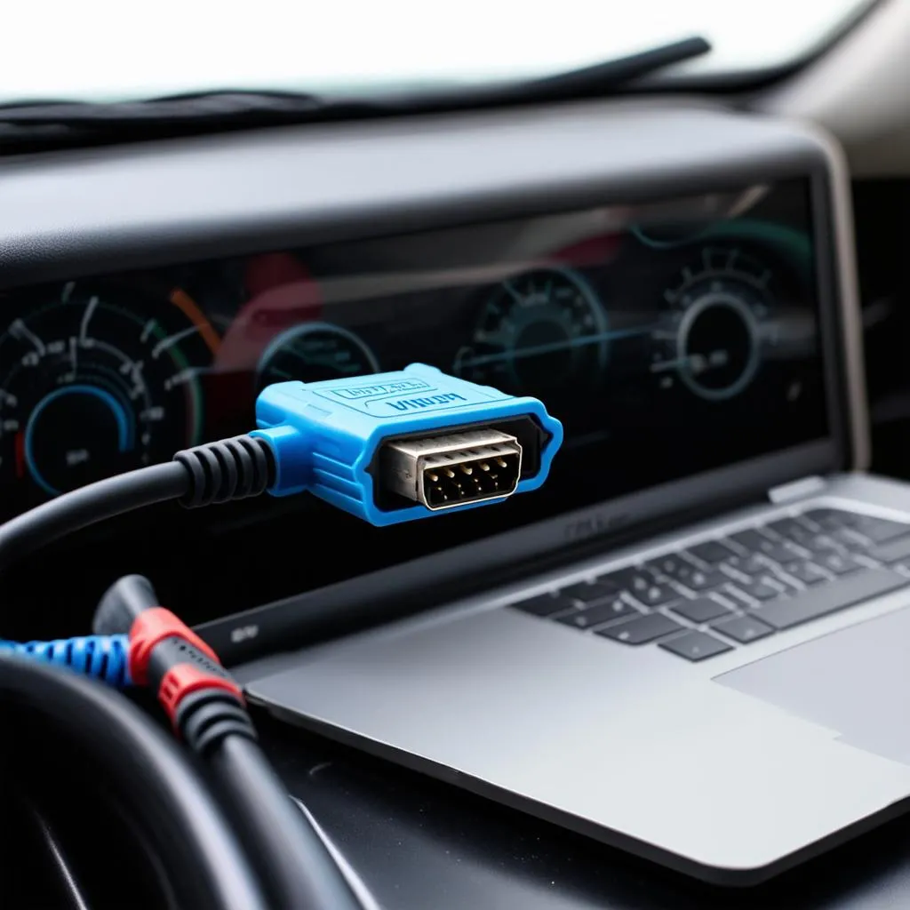 Gendan VCDS Lite Cable connected to a car's OBD-II port