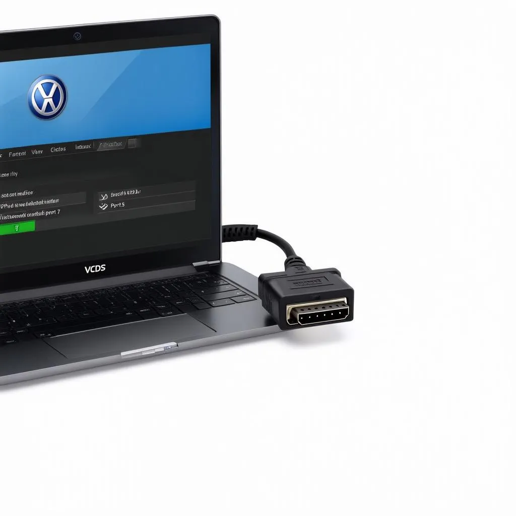 Laptop displaying VCDS software connected to a Golf 7