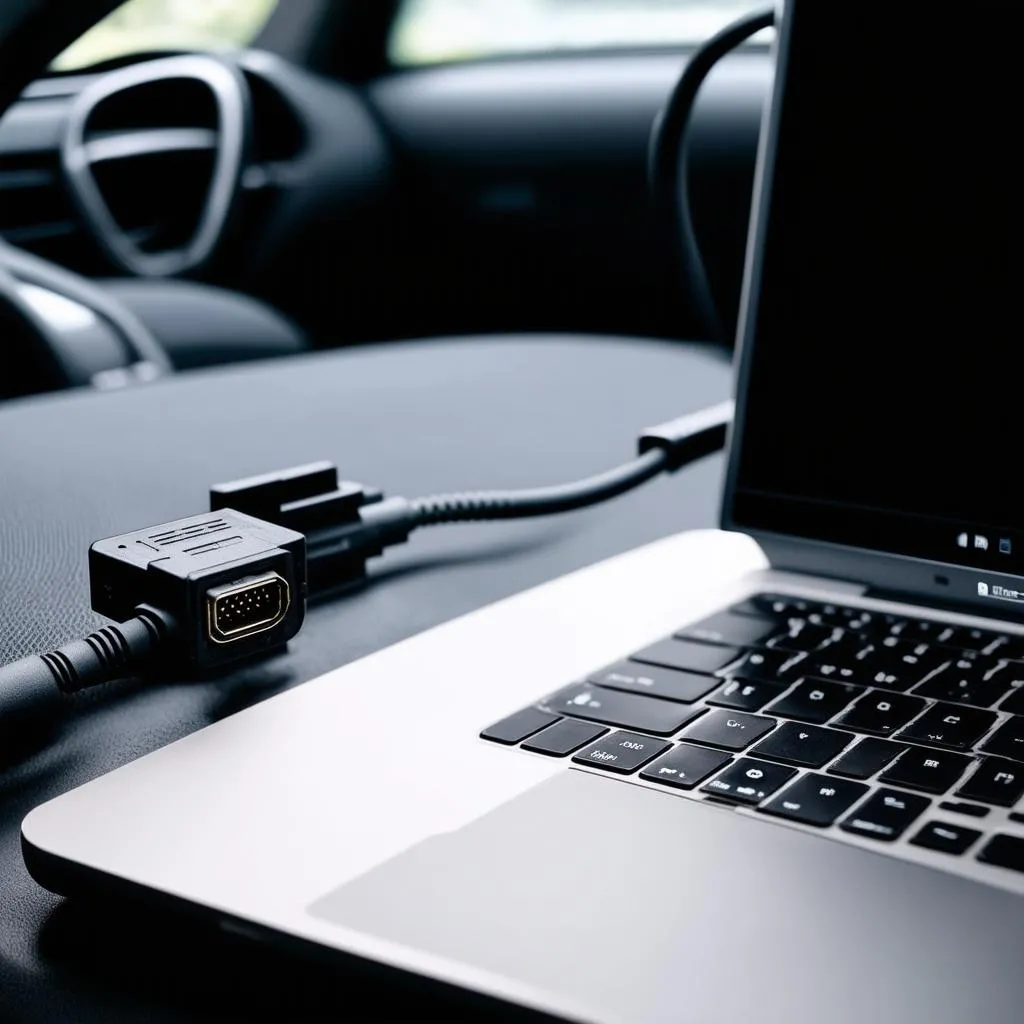 Laptop Connected to Car Interior