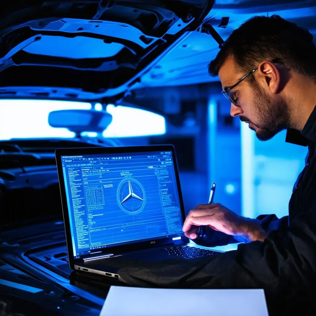 Mechanic Analyzing Data