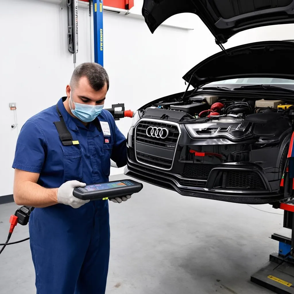 Mechanic Diagnosing Audi A4 B6