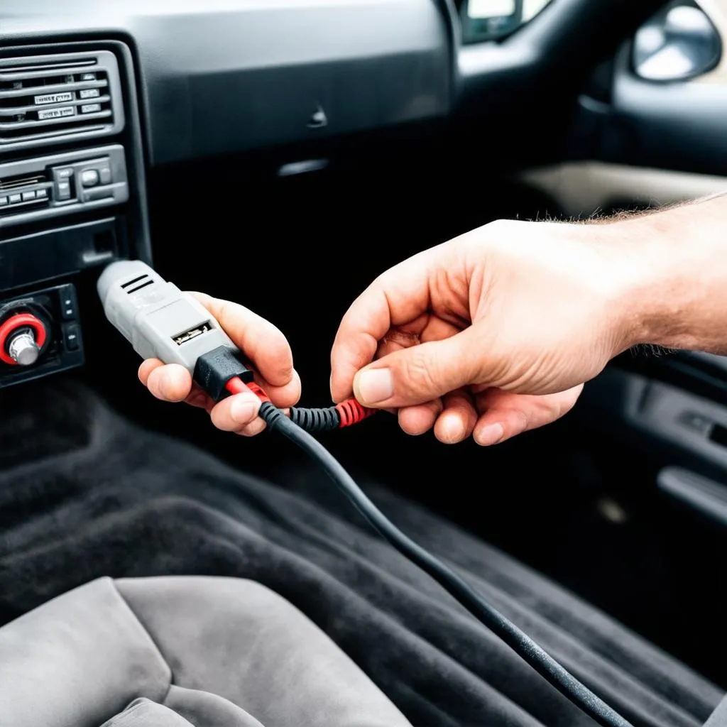 Mechanic Connecting Diagnostic Cable