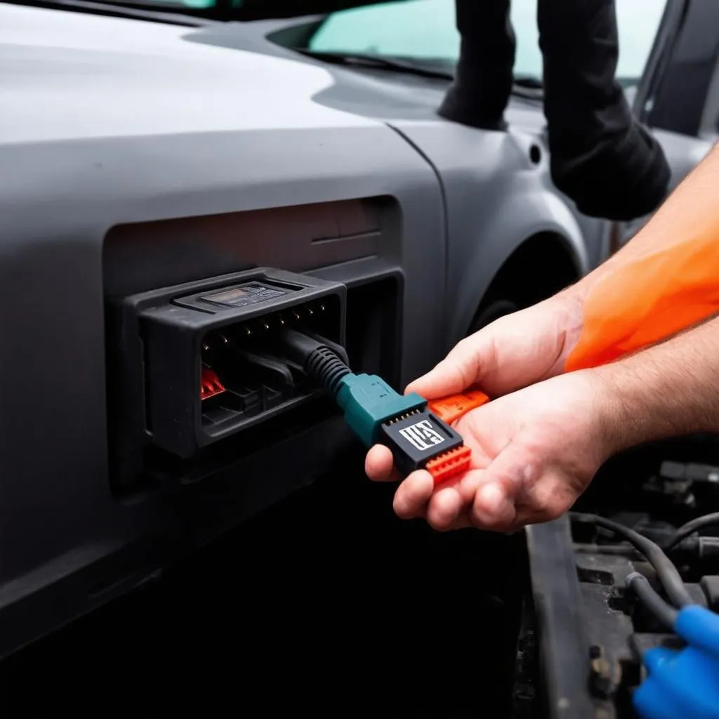 Mechanic Connecting VCDS Cable to Car