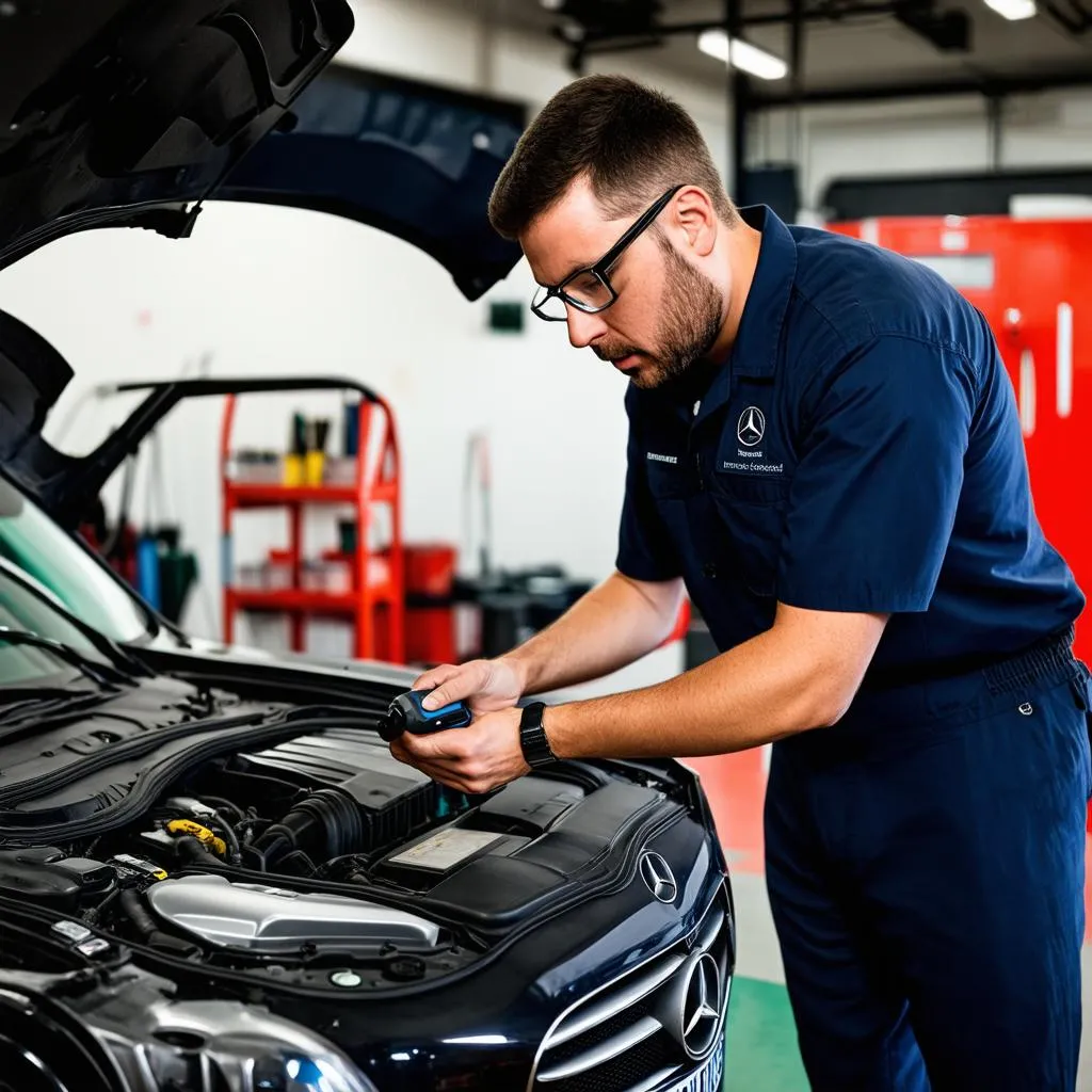 Mechanic Diagnosing Car