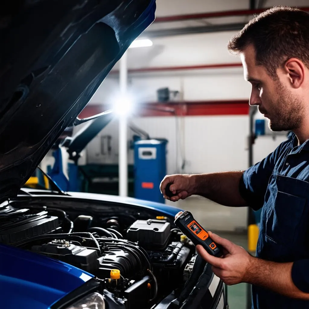 Mechanic Diagnosing Car