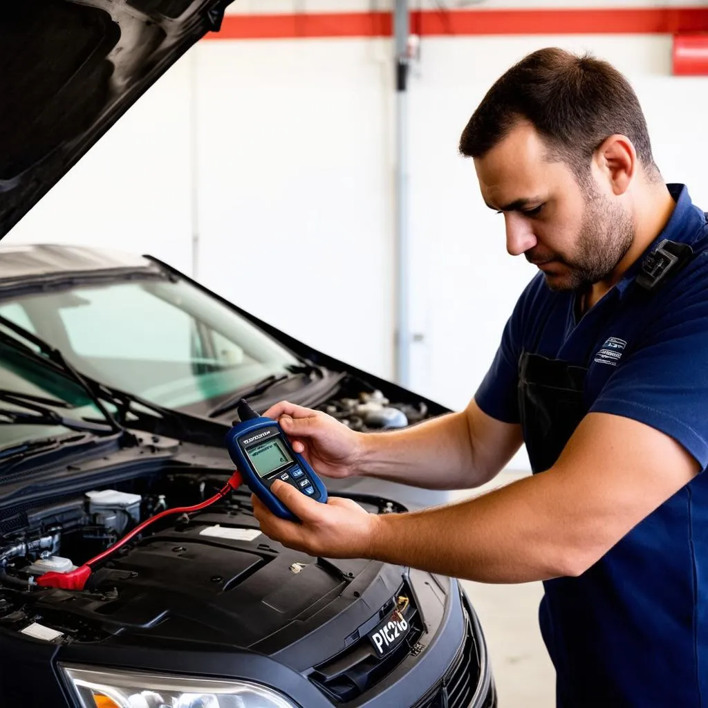 Mechanic Diagnosing Car