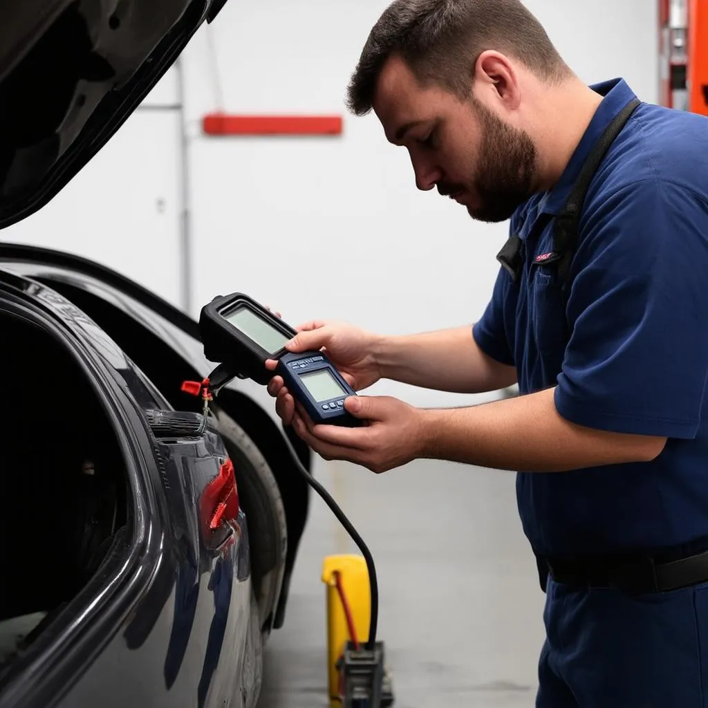 Mechanic Diagnosing Car