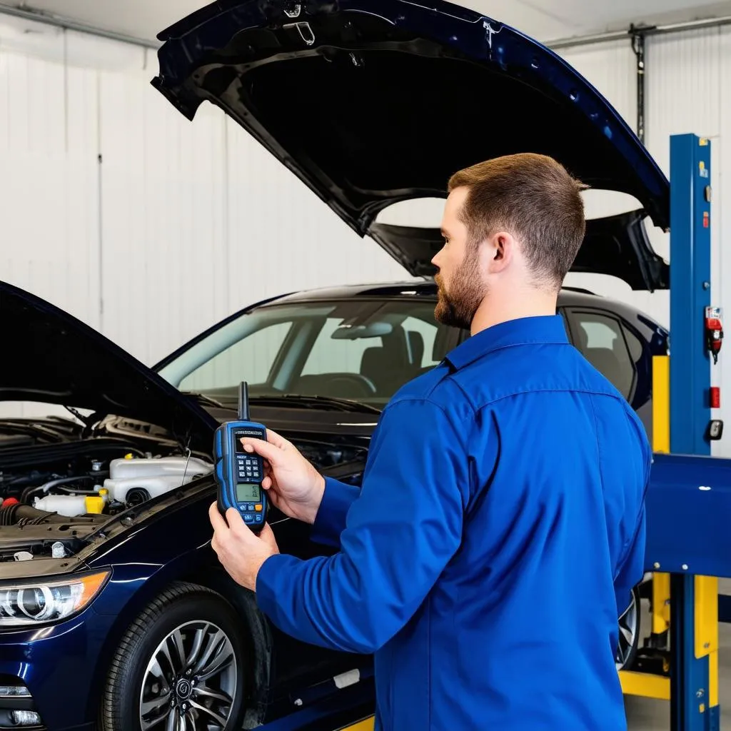 Mechanic Diagnosing Car Engine