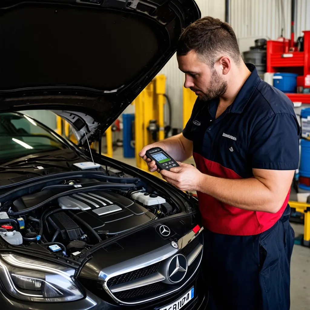 Mechanic Diagnosing Mercedes