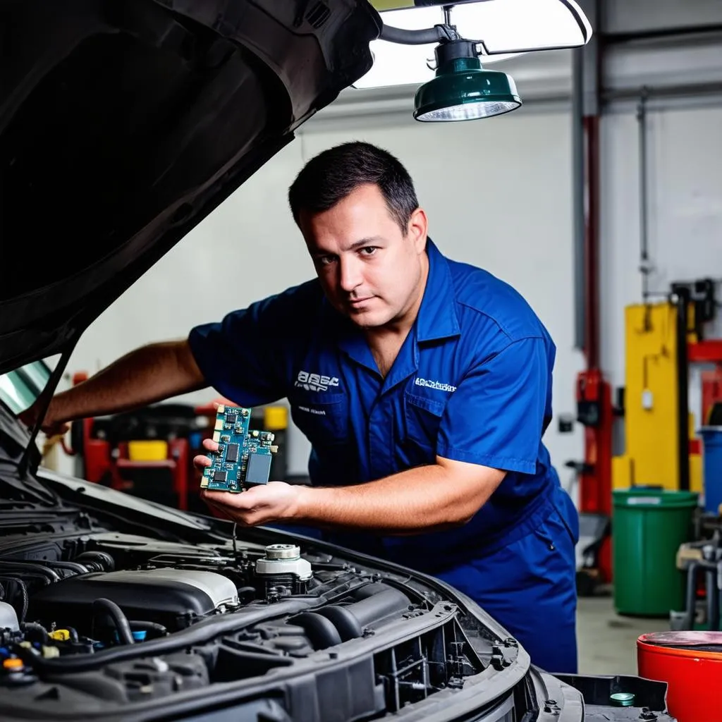 Mechanic Inspecting ABS Module