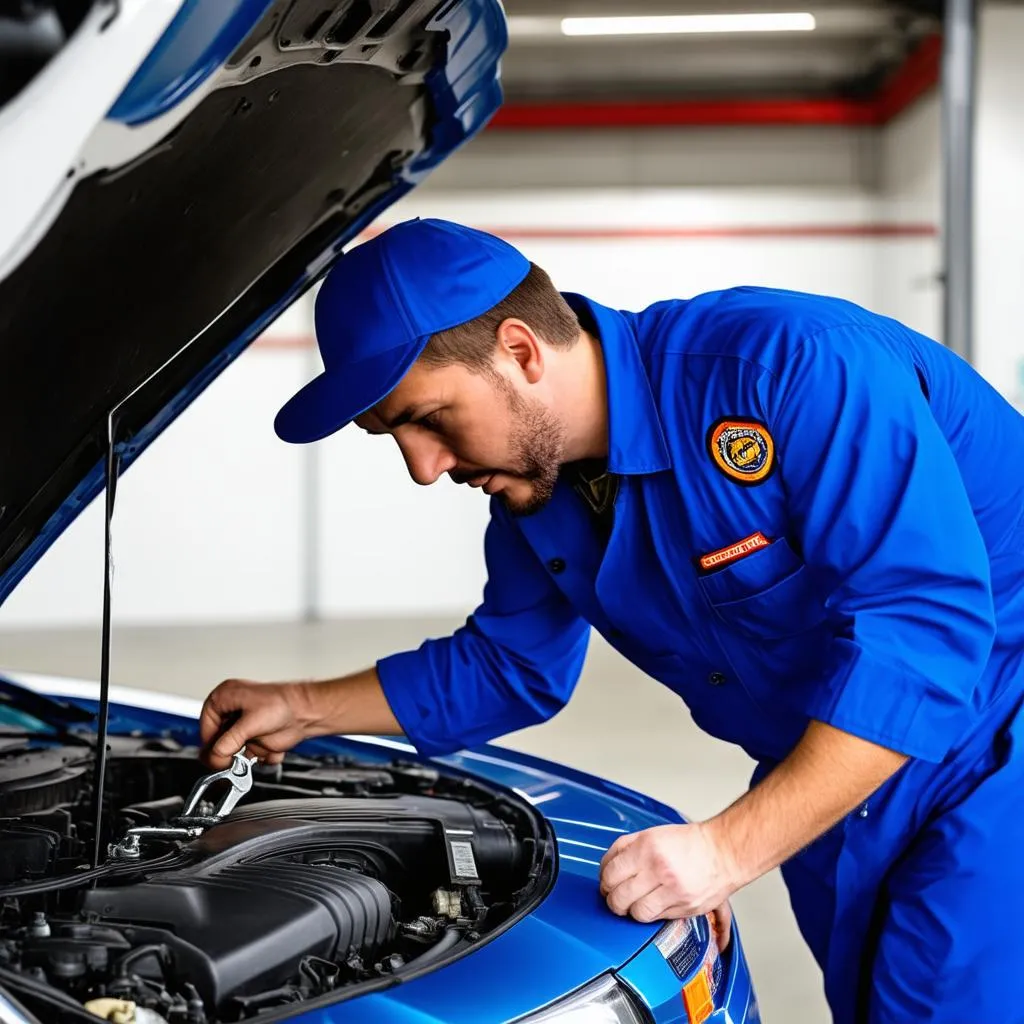 Mechanic Inspecting Car Engine