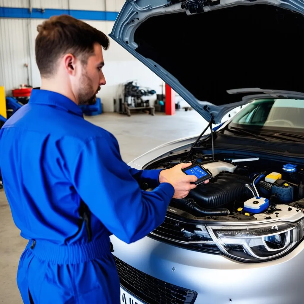 Mechanic Inspecting Car Engine