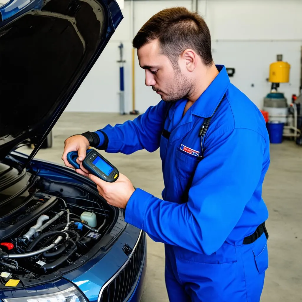 Mechanic Inspecting Car Engine