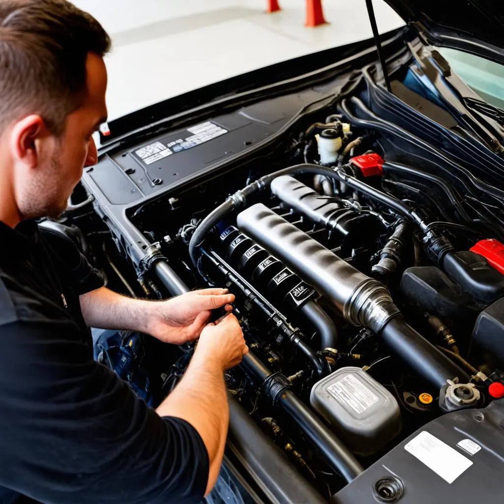 Mechanic Inspecting Car Engine