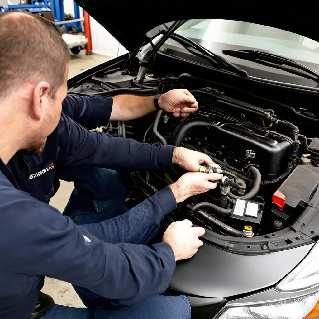 Mechanic Inspecting Car Engine